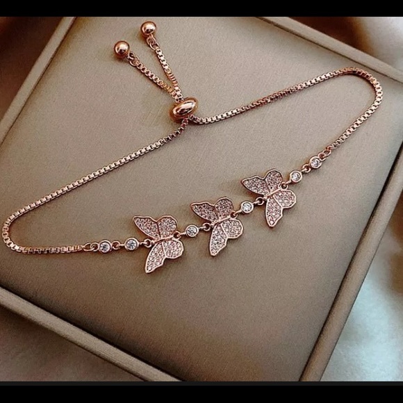 Rose Gold Tone Butterfly Adjustable Bracelet - Picture 2 of 4